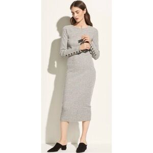 Vince Heathered Gray Long Sleeve Knit Dress with Button Sleeves